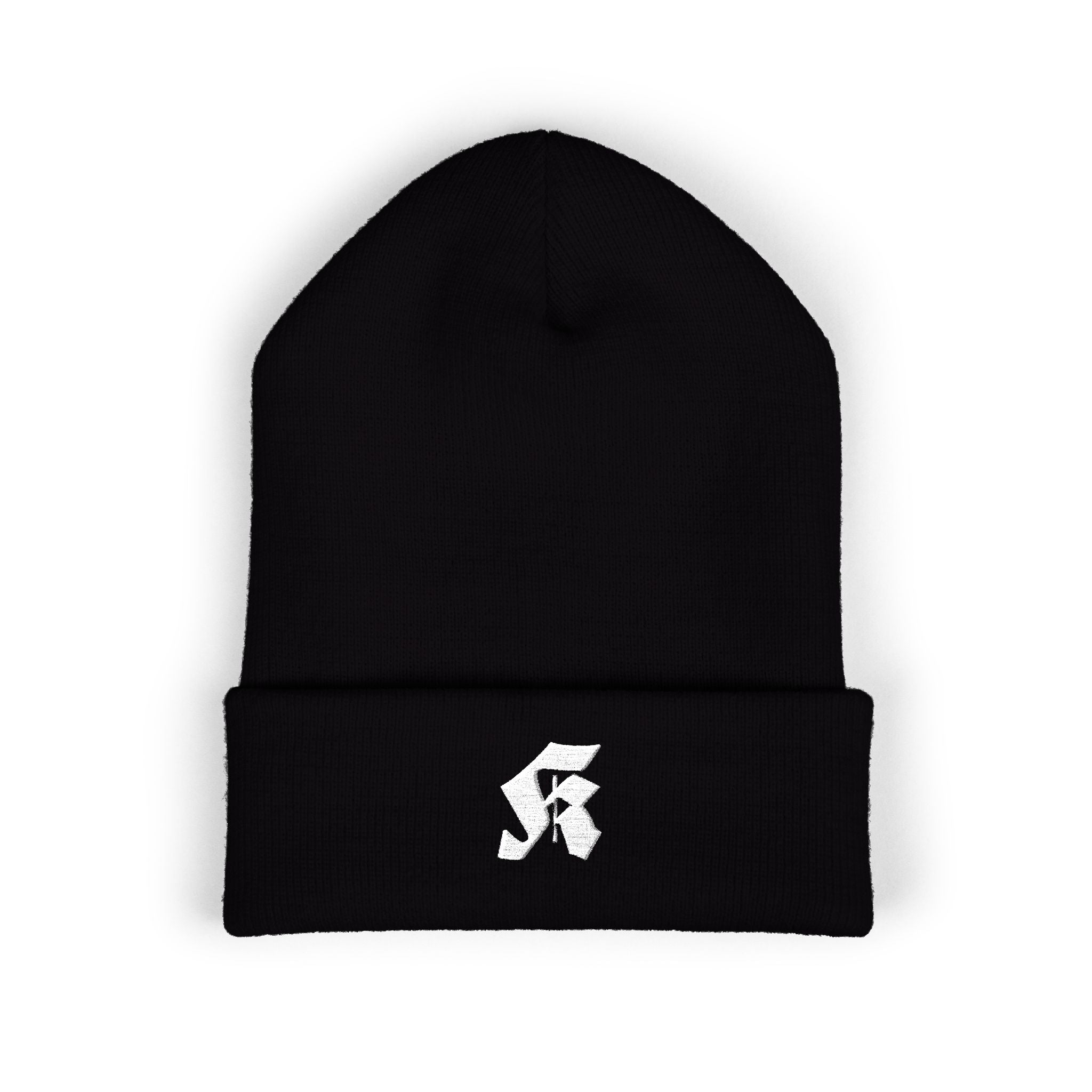 Embroidered Black Cuffed Beanie