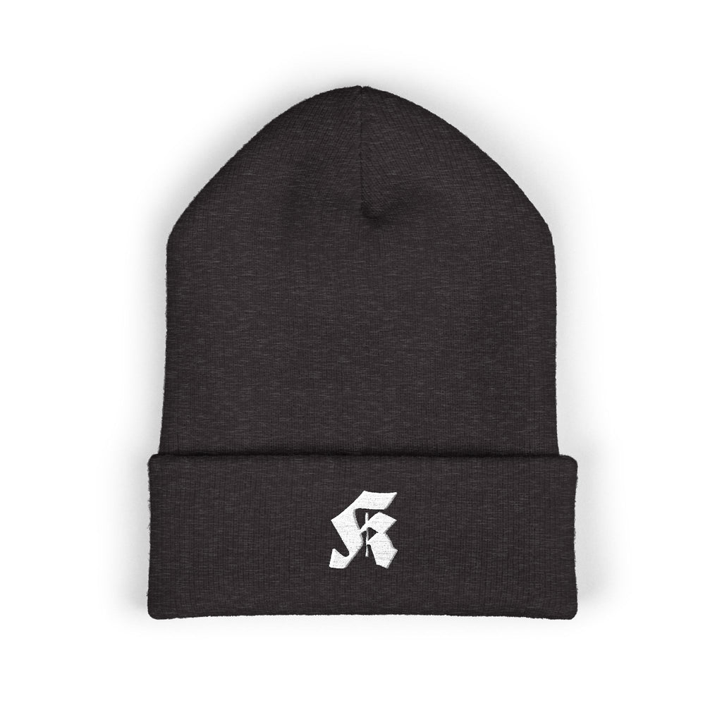 Embroidered Black Cuffed Beanie